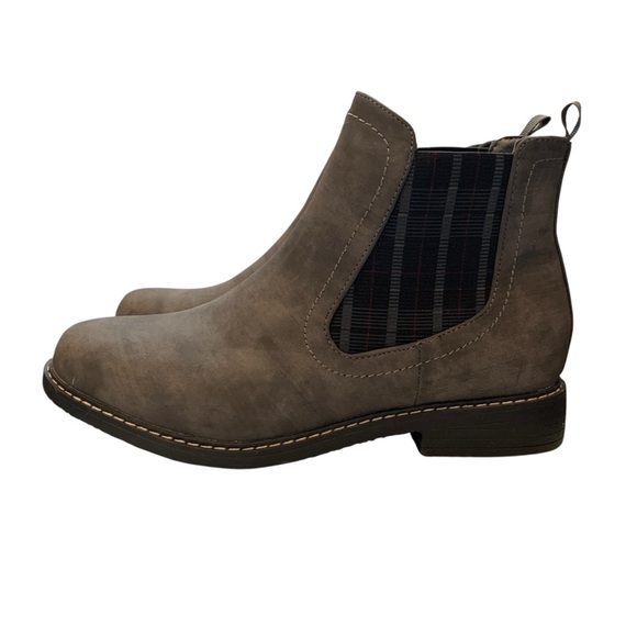 Boutique by Corkys Ankle Boots Womens 8 Grey Brown Plaid Fall Pull Tab Vegan - Picture 4 of 8